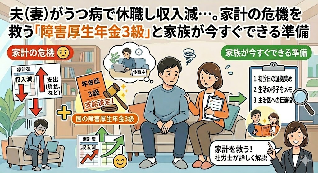 夫（妻）がうつ病で休職し収入減…。家計の危機を救う「障害厚生年金3級」と家族が今すぐできる準備