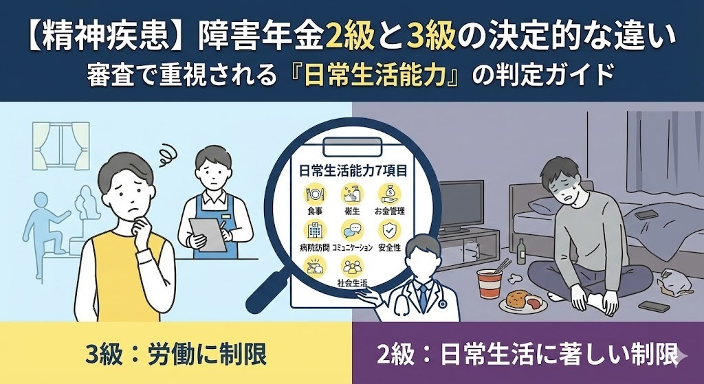 【精神疾患】障害年金2級と3級の決定的な違い‗審査で重視される「日常生活の能力」の判定ガイド