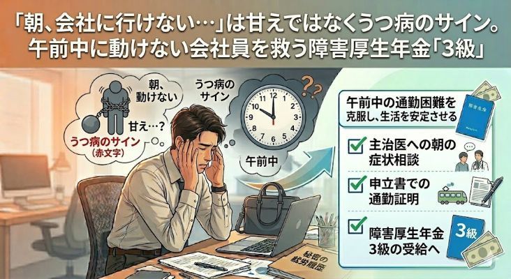 「朝、会社に行けない…」は甘えではなくうつ病のサイン。午前中に動けない会社員を救う障害厚生年金「3級」