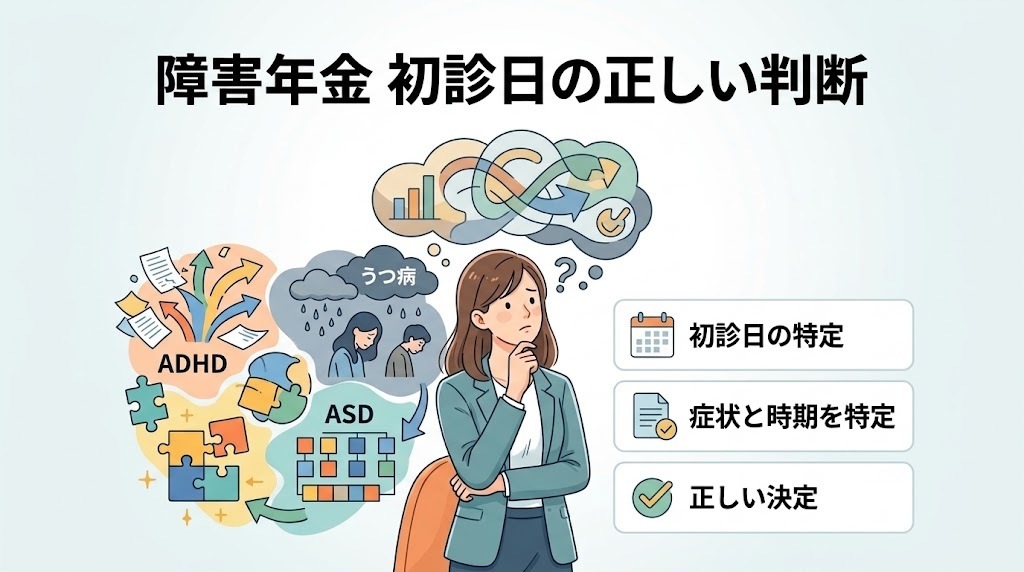 大人の発達障害（ADHD・ASD）でうつ病を併発した場合の障害厚生年金「初診日」の正しい判断方法