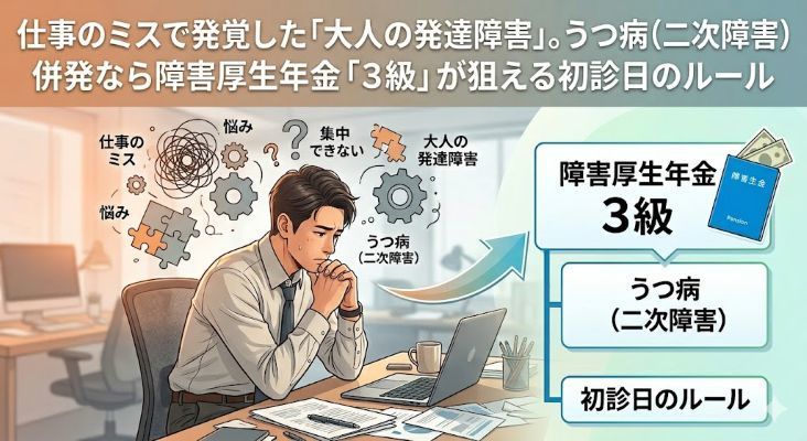 仕事のミスで発覚した「大人の発達障害」。うつ病（二次障害）併発なら障害厚生年金「3級」が狙える初診日のルール
