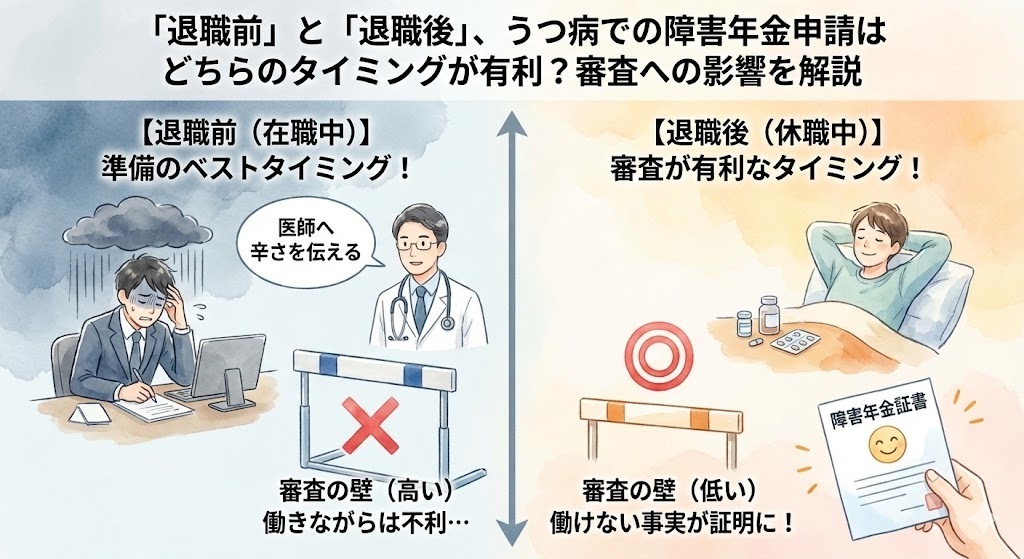 「退職前」と「退職後」、うつ病での障害年金申請はどちらのタイミングが有利？審査への影響を解説