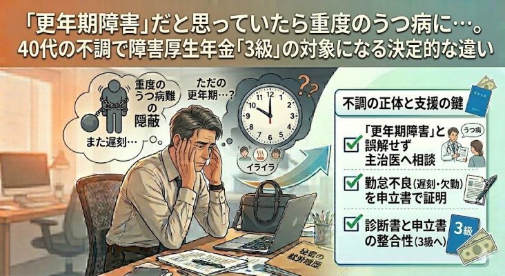 「更年期障害」だと思っていたら重度のうつ病に…。40代の不調で障害厚生年金「3級」の対象になる決定的な違い