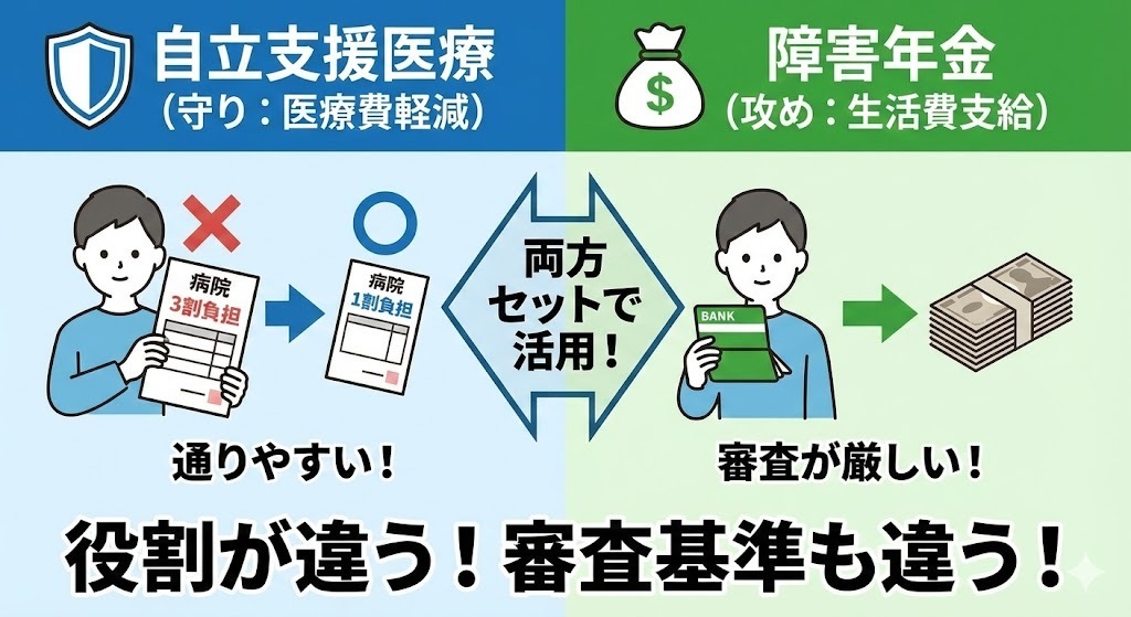 自立支援医療と障害年金はセットで申請すべき？審査基準の違いと「診断書」の注意点