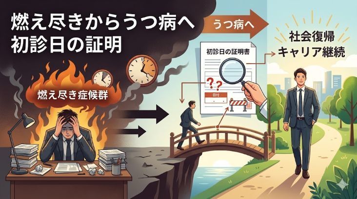 燃え尽き症候群で障害年金はもらえる？うつ病移行時の「初診日」証明方法