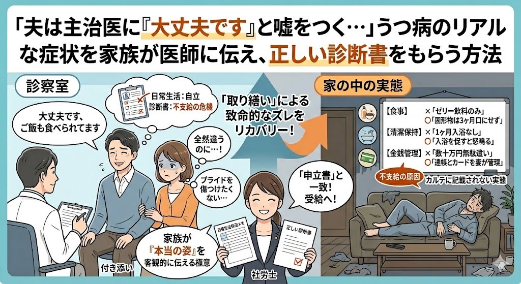 「夫は主治医に『大丈夫です』と嘘をつく…」うつ病のリアルな症状を家族が医師に伝え、正しい診断書をもらう方法