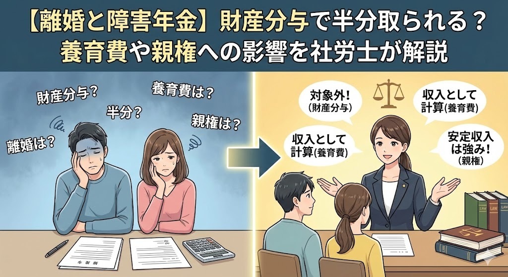 【離婚と障害年金】爺さん分与で半分取られる？養育費や親権への影響を社労士が解説