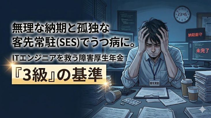 無理な納期と孤独な客先常駐（SES）でうつ病に。ITエンジニアを救う障害厚生年金「3級」の基準