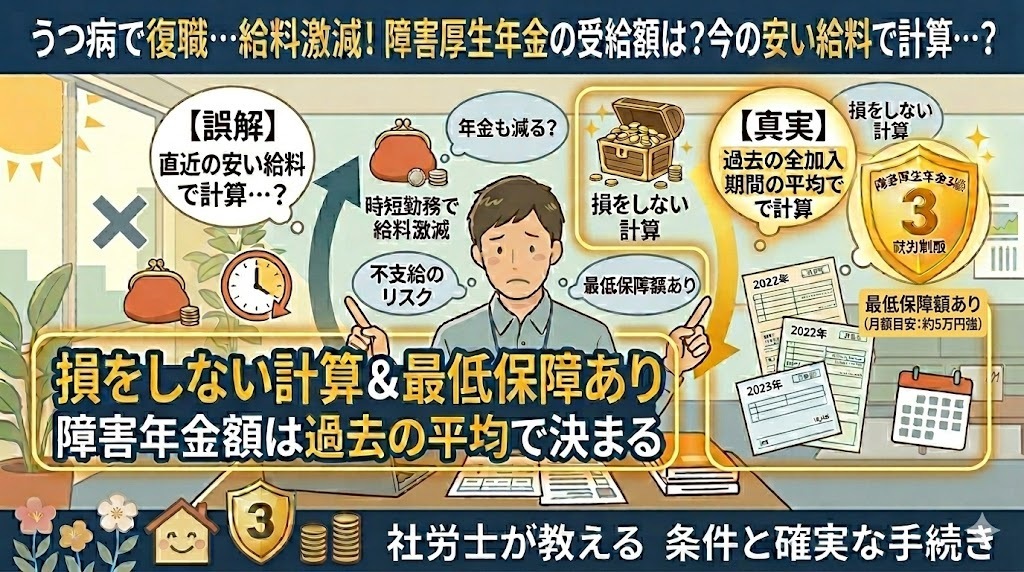 うつ病で復職して給料が激減…。障害厚生年金の「受給額」は今の安い給料で計算されてしまうの？