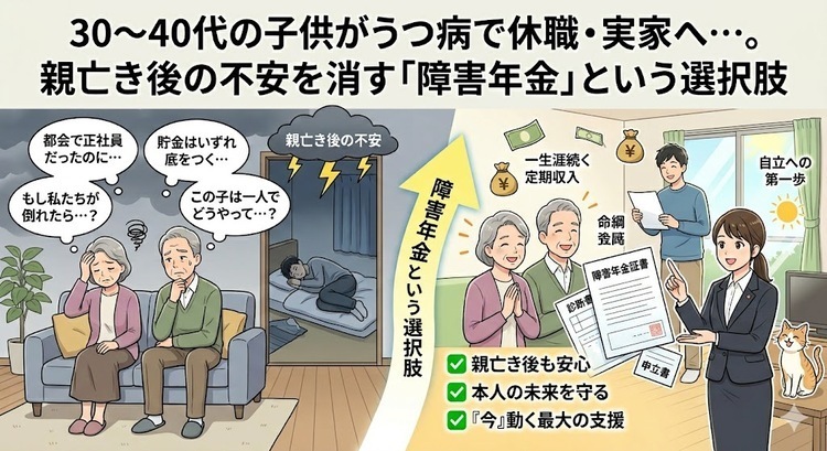 30〜40代の子供がうつ病で休職・実家へ…。親亡き後の不安を消す「障害年金」という選択肢