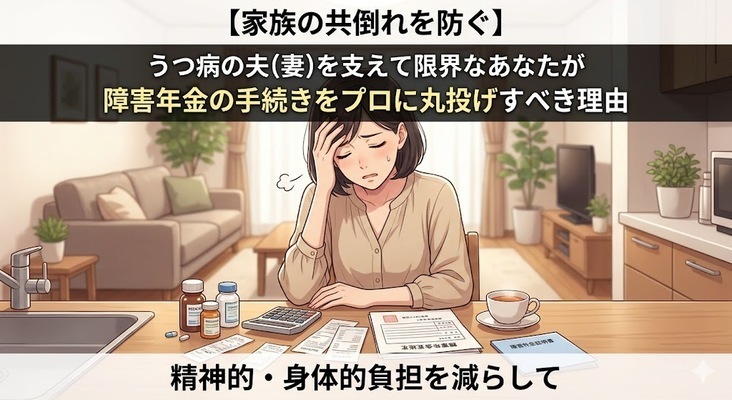 家族の共倒れを防ぐ！うつ病の夫(妻)を支えて限界なあなたが障害年金の手続きをプロに丸投げすべき理由