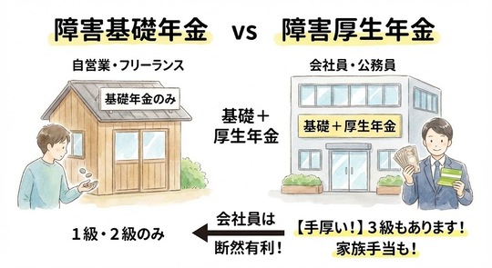 障害基礎年金と障害厚生年金の違い