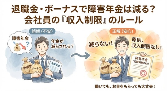 退職金・ボーナスで障害年金は減る？会社員の「収入制限」のルール
