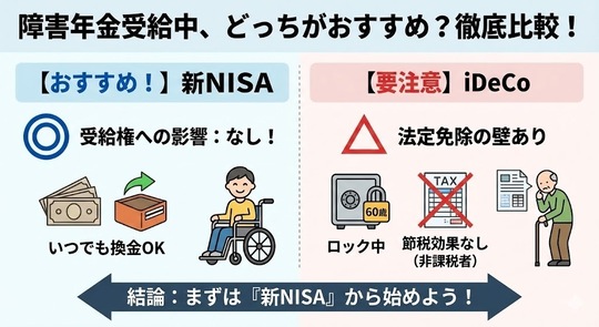 障害年金受給中、どっちがおすすめ？徹底比較！新NISA_vs_iDeCo