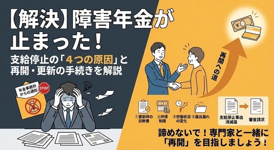 【解決】障害年金が止まった！支給停止の「4つの原因」と再会・更新の手続きを解説