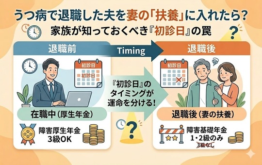 うつ病で退職した夫を妻の「扶養」に入れたらどうなる？家族が絶対に知っておくべき初診日と障害厚生年金の関係