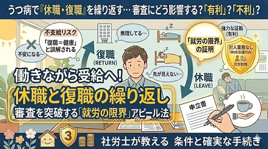 「休職と復職を繰り返す」うつ病は審査で有利？不利？申立書で伝えるべき「就労の限界」