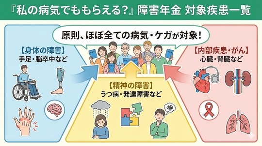「私の病気でももらえる？」障害年金 対象疾患一覧