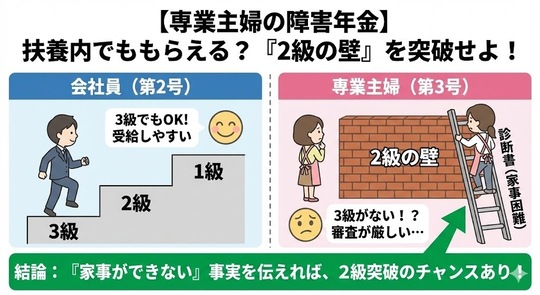 【主婦の障害年金】扶養ないでももらえる？「2級の壁」を突破せよ！
