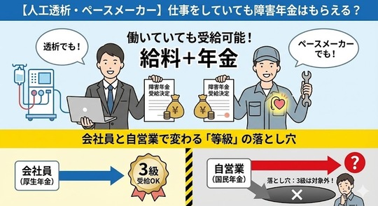【人工透析・ペースメーカー】仕事をしていても障害外年金はもらえる？