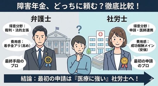 障害年金、弁護士と社労士どっちに頼む？徹底比較！