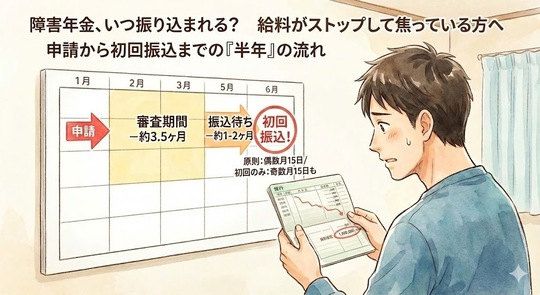 障害年金、いつ振り込まれる？申請から初回振込までの「半年」の流れ